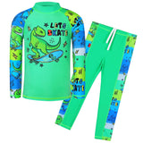 TFJH E Boys Long Sleeve Swimwear 2pcs Bathing Suits UV 50+ Rash Guard Sets Green Dinosaur 128/134