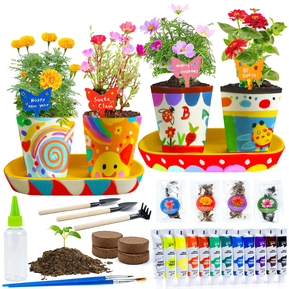 RGBDOT Kids Gardening Set Paint and Plant Stoneware Flower Gardening Kit with 4 Pots Arts and Crafts for Kids Ages 8-12 Best Easter Gifts for Girls Boys Ages 5 6 7 8 9 10