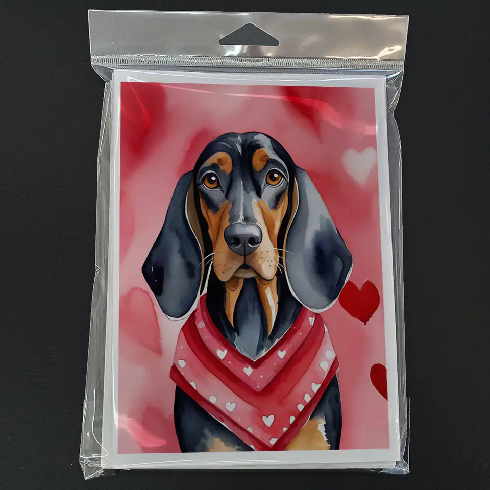 Black and Tan Coonhound My Valentine Greeting Cards Pack of 8