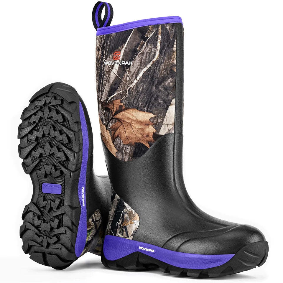 WOVENPAK Waterproof Rubber Boots for Women Work Garden Rain Boots Shoes Neoprene Insulated Mud Boots All Season for Hunting Gardening Farming Size 6-11