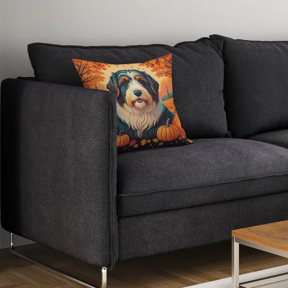 Bearded Collie Fall Throw Pillow