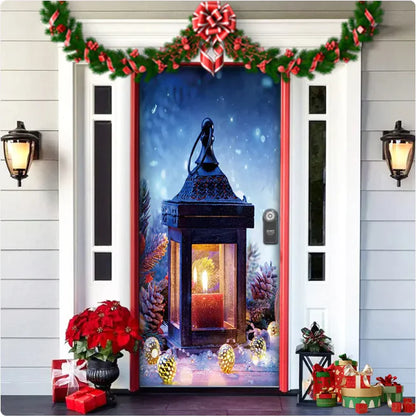 Christmas Forest Background Fabric Door Hanging for Christmas Party Decoration