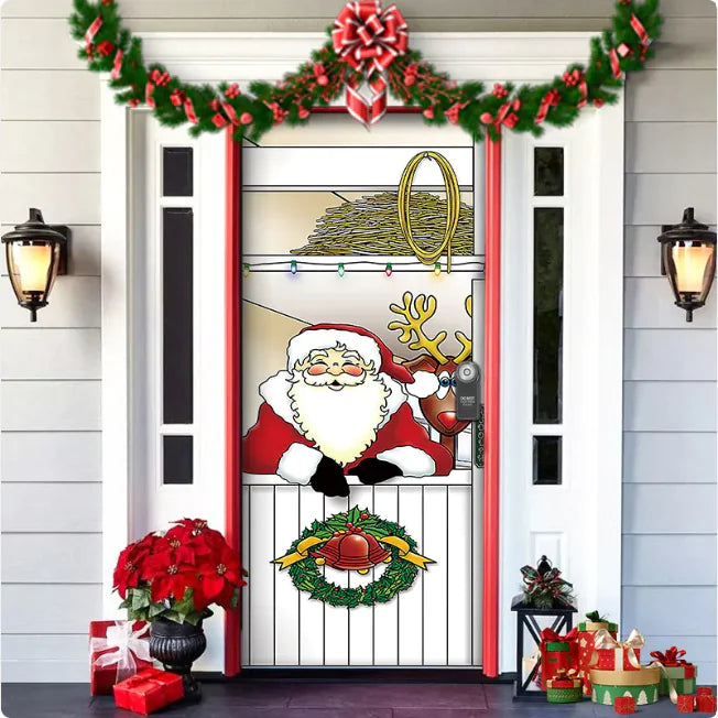 Christmas Forest Background Fabric Door Hanging for Christmas Party Decoration