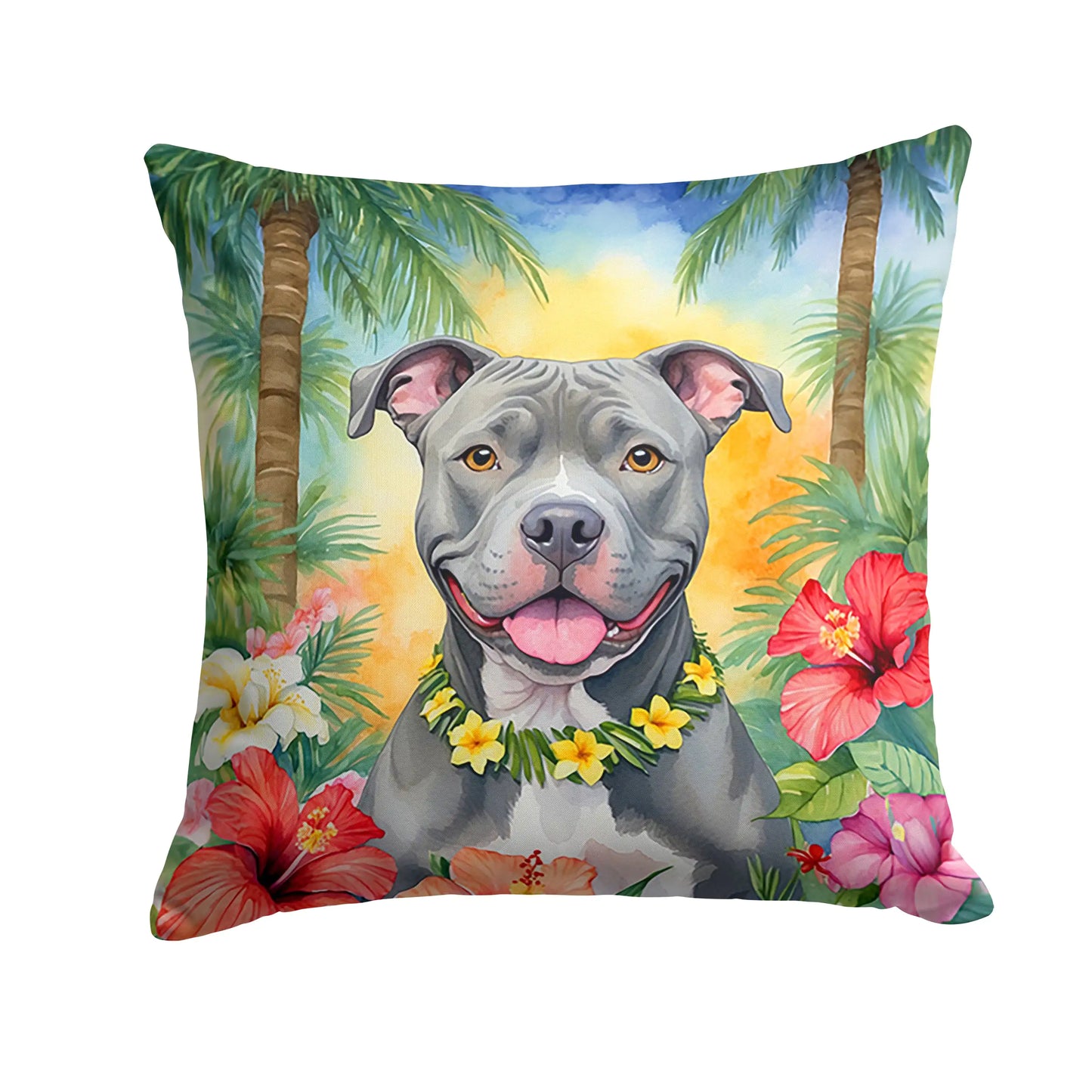 Pit Bull Terrier Luau Throw Pillow