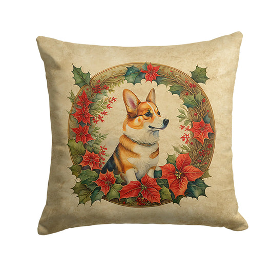 Corgi Christmas Flowers Throw Pillow