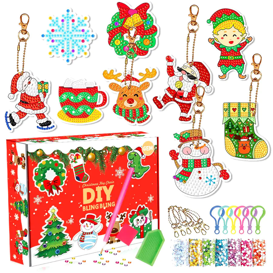 Christmas Diamond Painting Keychain 5D DIY Hanging Diamond Art Kits Diamond Ornaments for Kids Christmas Crafts Family Decor