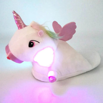 Unicorn Plush Slippers with LED Light: Winter Indoor Warm Shoes