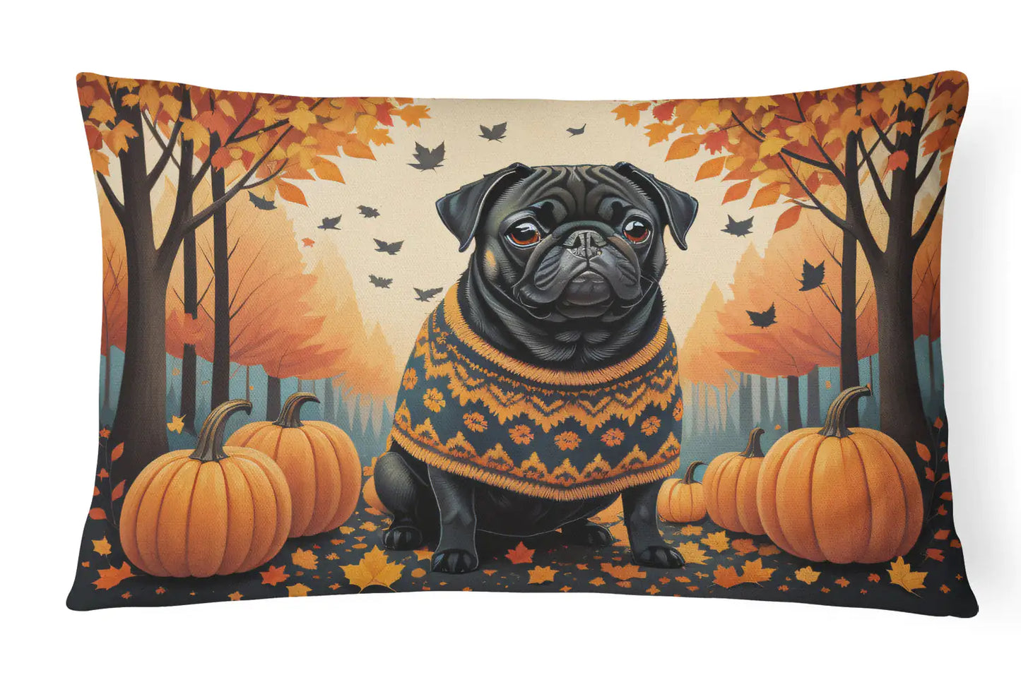 Black Pug Fall Throw Pillow