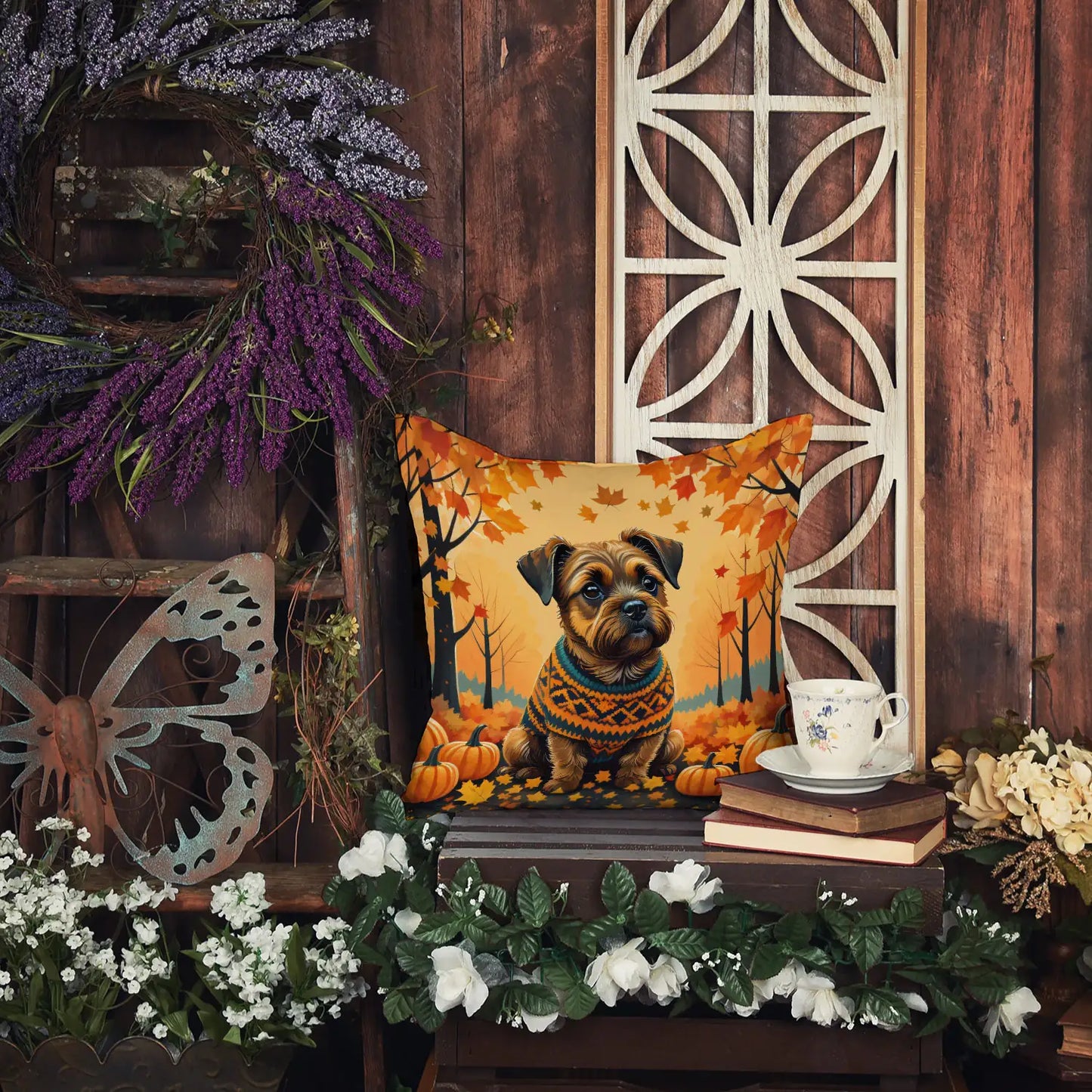 Border Terrier Fall Throw Pillow