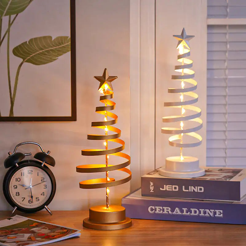 “LED Spiral Christmas Tree Lamp – Wrought Iron Desk Ornament for Festive Decor”