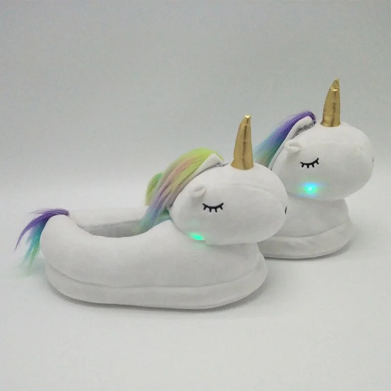 Unicorn Plush Slippers with LED Light: Winter Indoor Warm Shoes