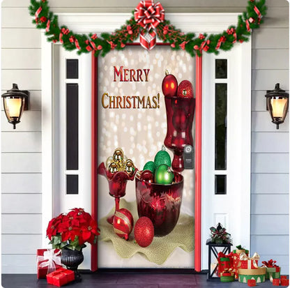 Christmas Forest Background Fabric Door Hanging for Christmas Party Decoration