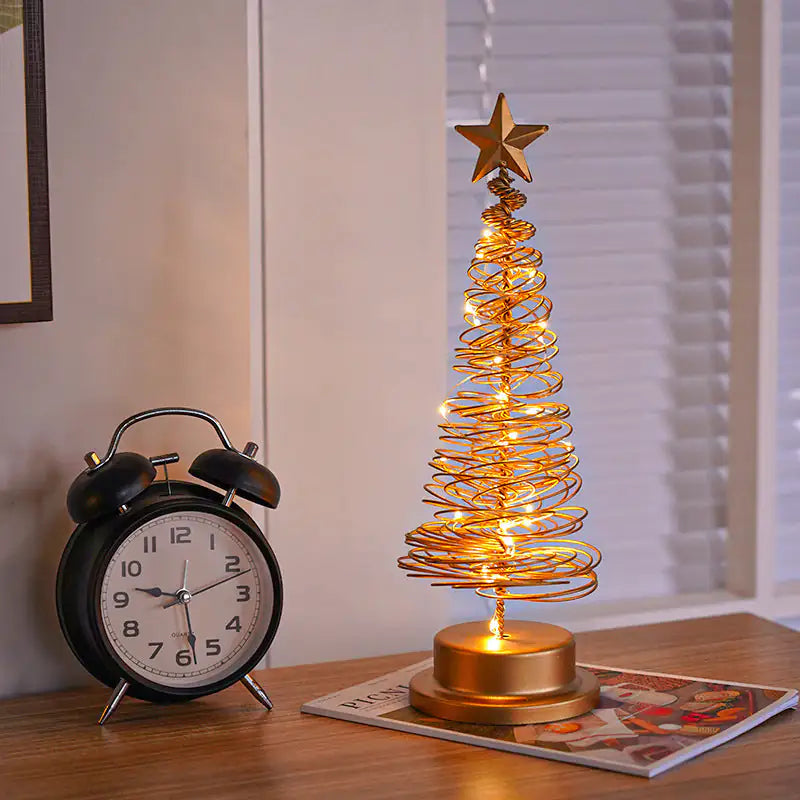 “LED Spiral Christmas Tree Lamp – Wrought Iron Desk Ornament for Festive Decor”