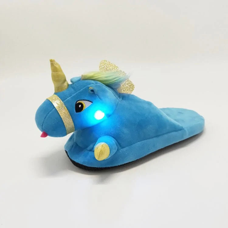 Unicorn Plush Slippers with LED Light: Winter Indoor Warm Shoes