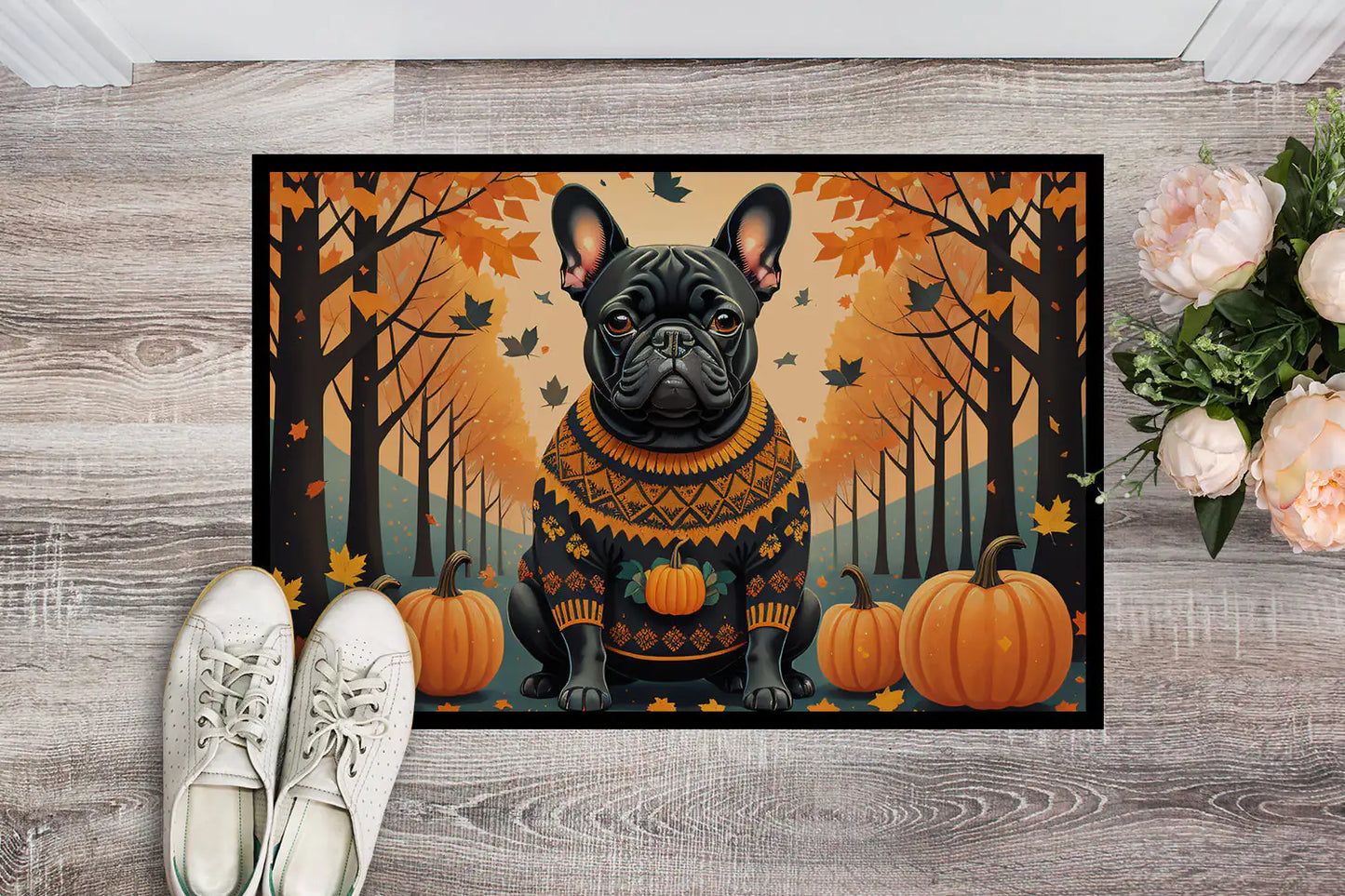 Black French Bulldog Fall Doormat