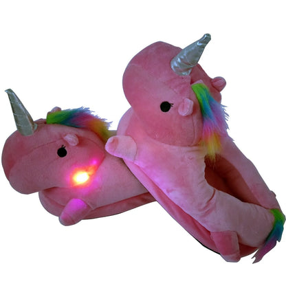 Unicorn Plush Slippers with LED Light: Winter Indoor Warm Shoes