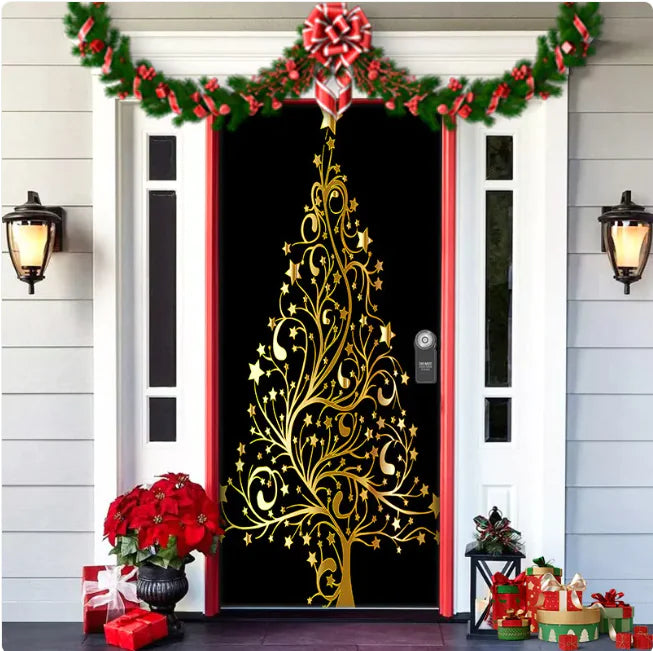 Christmas Forest Background Fabric Door Hanging for Christmas Party Decoration