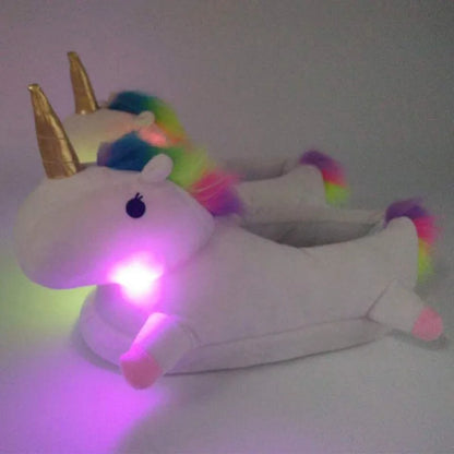 Unicorn Plush Slippers with LED Light: Winter Indoor Warm Shoes