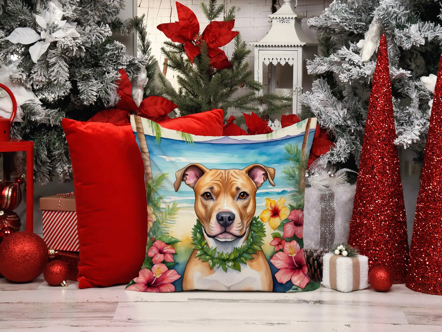 Pit Bull Terrier Luau Throw Pillow