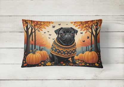 Black Pug Fall Throw Pillow