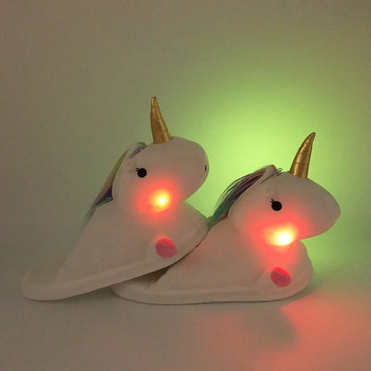 Unicorn Plush Slippers with LED Light: Winter Indoor Warm Shoes