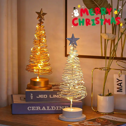 “LED Spiral Christmas Tree Lamp – Wrought Iron Desk Ornament for Festive Decor”