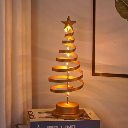 “LED Spiral Christmas Tree Lamp – Wrought Iron Desk Ornament for Festive Decor”