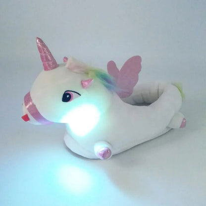 Unicorn Plush Slippers with LED Light: Winter Indoor Warm Shoes