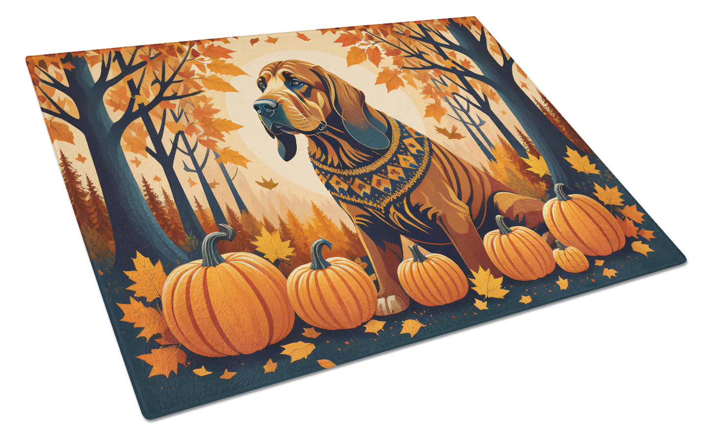 Bloodhound Fall Glass Cutting Board