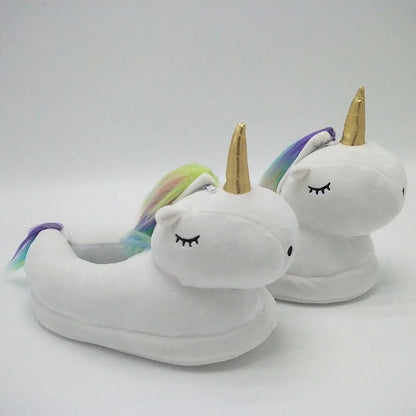 Unicorn Plush Slippers with LED Light: Winter Indoor Warm Shoes