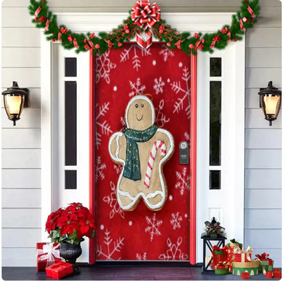 Christmas Forest Background Fabric Door Hanging for Christmas Party Decoration