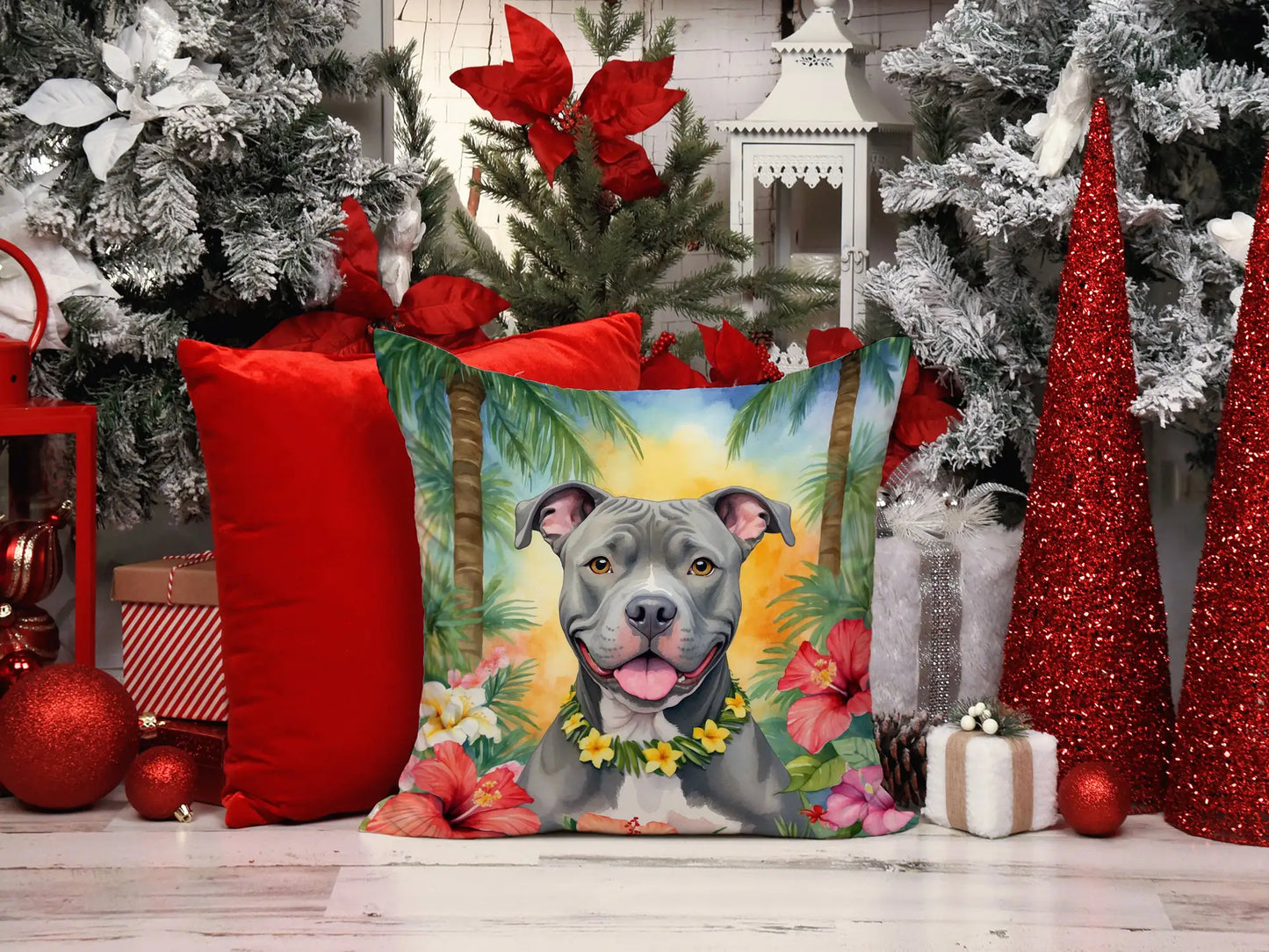 Pit Bull Terrier Luau Throw Pillow